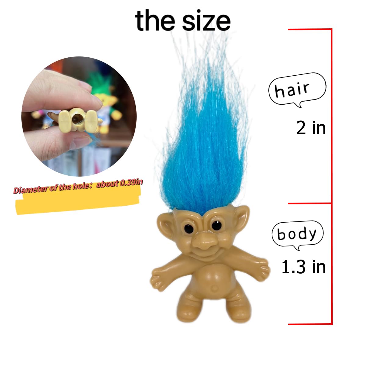 Yintlilocn 8pcs Mini Troll Pencil Toppers with Hair, Vintage Lucky Troll Dolls Pencil Topper(pencils not included)