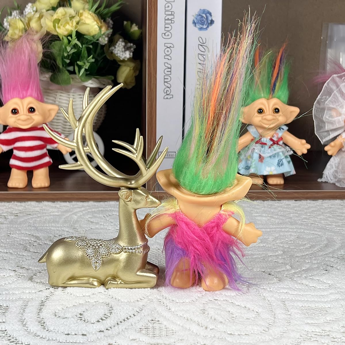 Retro Vintage Troll Dolls Chromatic Adorable for Collections, School Project, Arts and Crafts, Party Favors - 7.5" Tall (Include The Length of Hair)