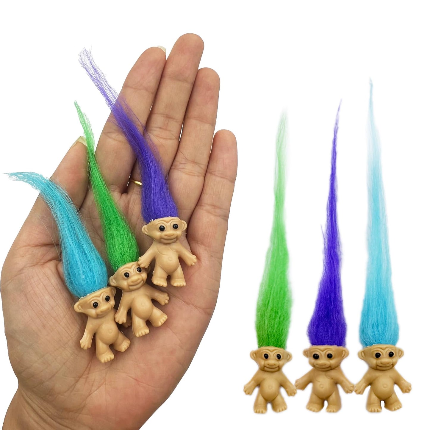 30pcs Long-haired Mini Troll Dolls, Assorted Hair Colors, 0.78 Bodies, 2 Hair. Cake Toppers, Action Figures, School Project, Arts and Crafts, Party Favors