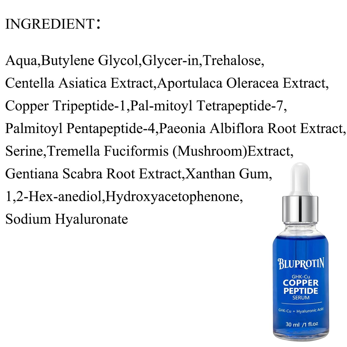 BLUPROTIN Copper Peptides Serum for Face,ghk-cu peptide serum | GHK-CU Peptide with Propylene Glycol&Copper Tripeptide-1&Hyaluronic acid, Anti-Aging Anti-Wrinkle Moisturizing 30ml