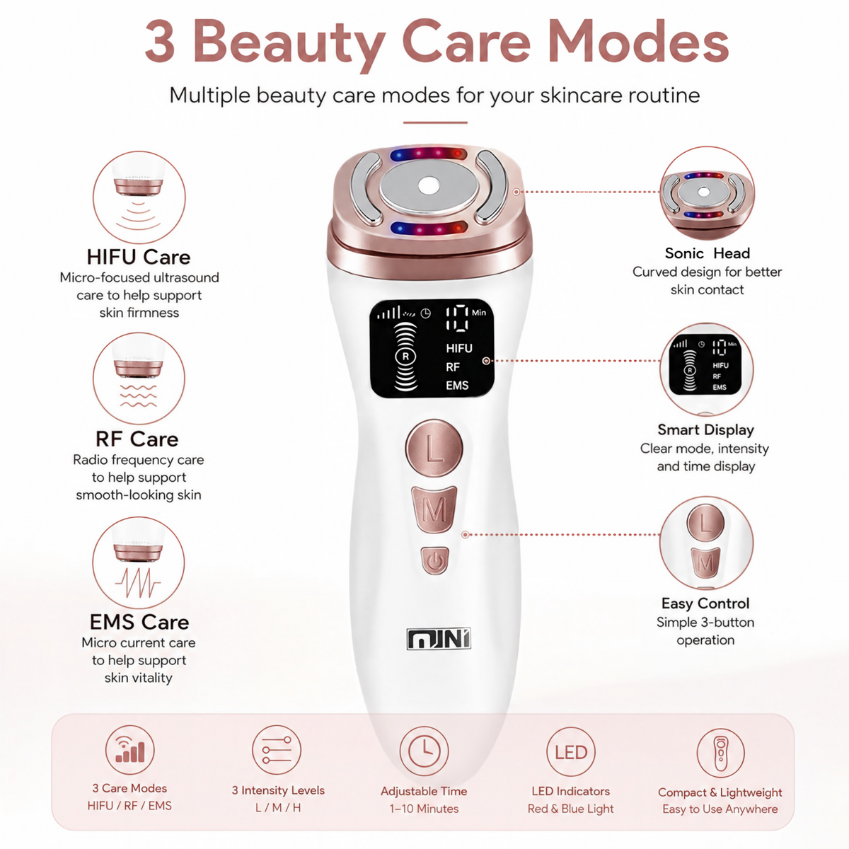3-in-1 Microcurrent Facial Beauty Device for Skin Lifting