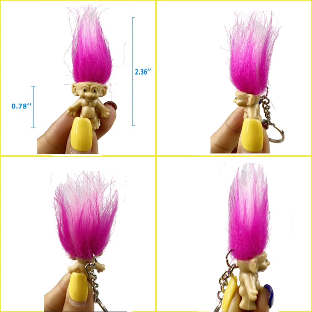Yintlilocn 10Pack Cute troll doll Key ring Crazy Colour Hair Figurine Kids Toy Party Decoration mini troll Dolls Keychain Key holder