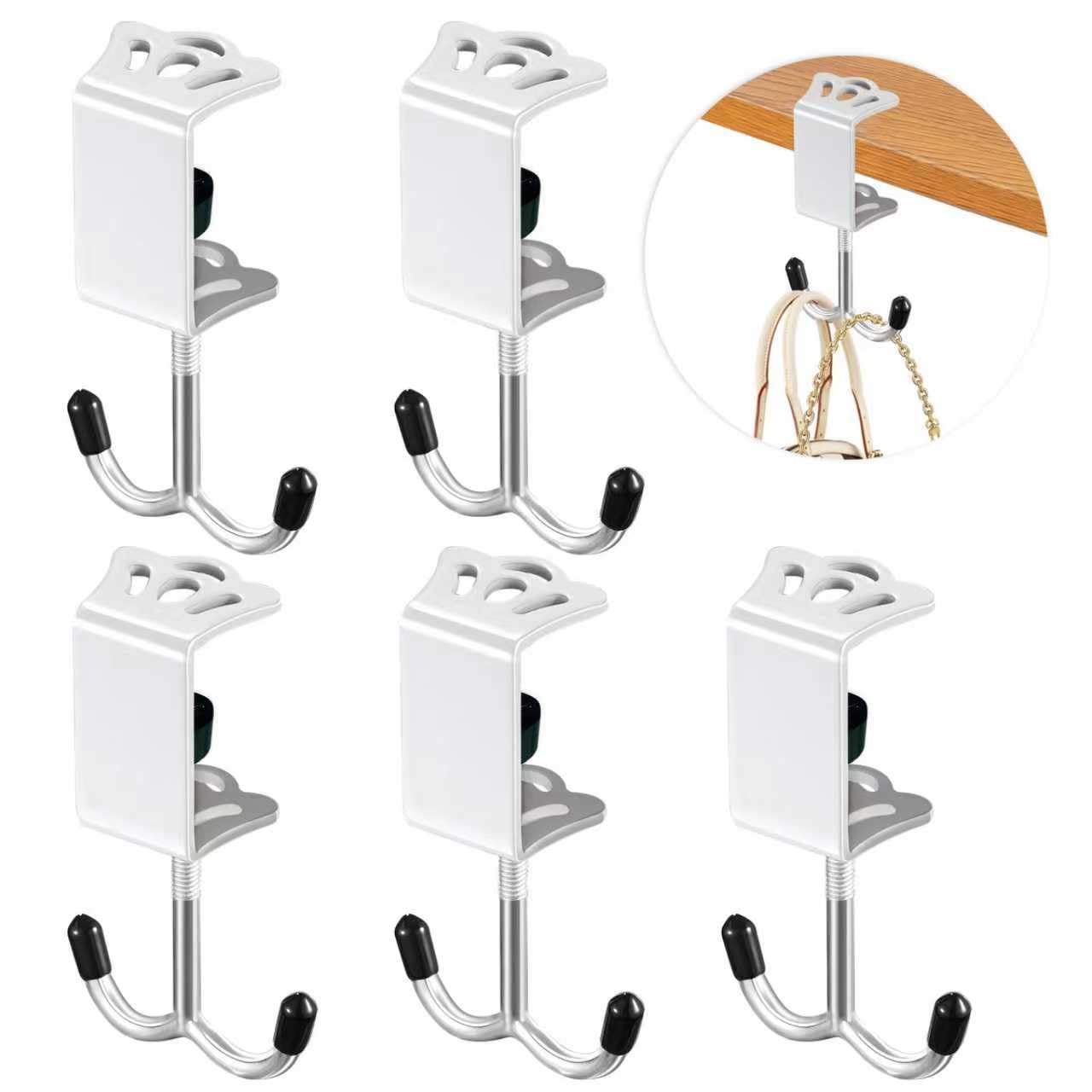 VoyaBliss 5 Pcs Desk Mount Bag Holder Hook Clamp Adjustable 0.5-4cm Purse Hanger for Table Bag Holder for Table for Hanging Bags Headphone Black