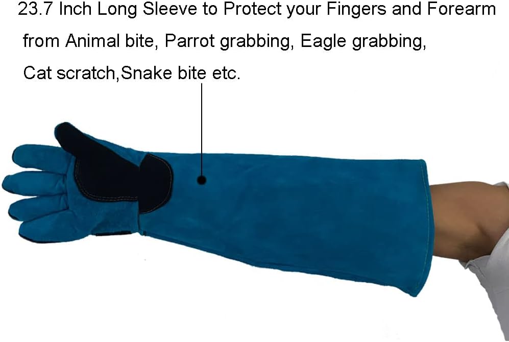 Animal Handing Gloves Bite Proof 23.7 Inch Kevlar Reinforced Multipurpose Pet Leather Glove Padding Dog,Cat Scratch,Bird Handling Falcon Gloves Grabbing,Reptile Squirrel Snake Bite