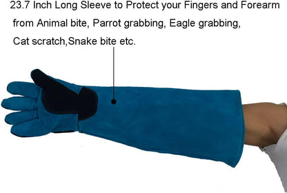 Animal Handing Gloves Bite Proof 23.7 Inch Kevlar Reinforced Multipurpose Pet Leather Glove Padding Dog,Cat Scratch,Bird Handling Falcon Gloves Grabbing,Reptile Squirrel Snake Bite