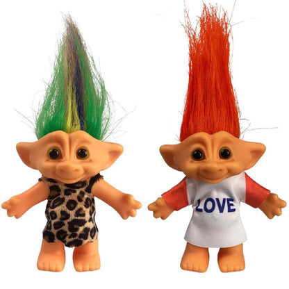 2pcs Vintage Troll Dolls Set,Retro Troll Doll Chromatic Adorable for Collections, School Project, Arts and Crafts, Party Favors