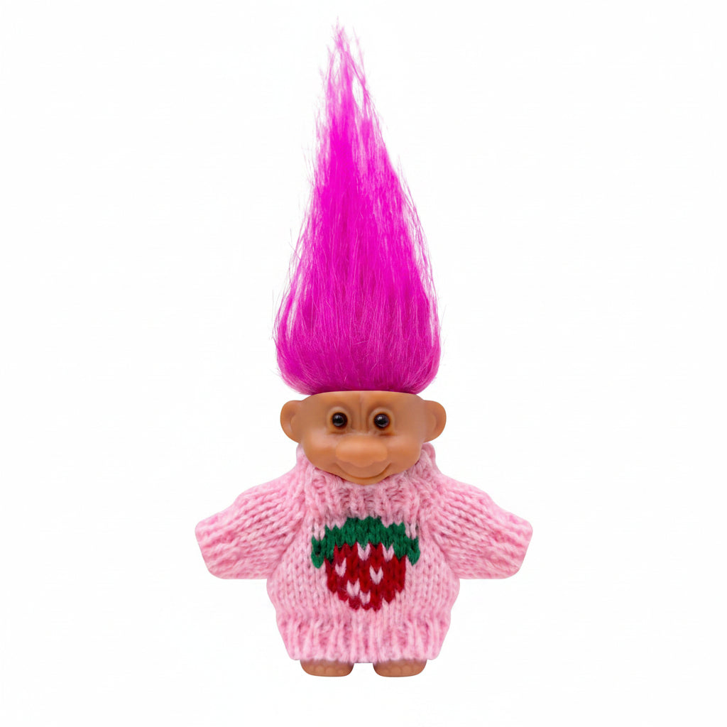 Retro Vintage Lucky Troll Dolls Assorted Hair Colors Chromatic Adorable for Collections, School Project, Arts and Crafts, Party Favors (Pink)