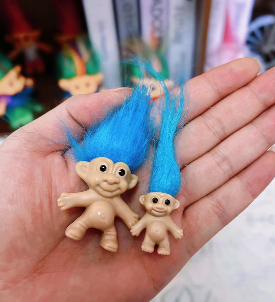 Yintlilocn 8pcs Mini Troll Pencil Toppers with Hair, Vintage Lucky Troll Dolls Pencil Topper(pencils not included)