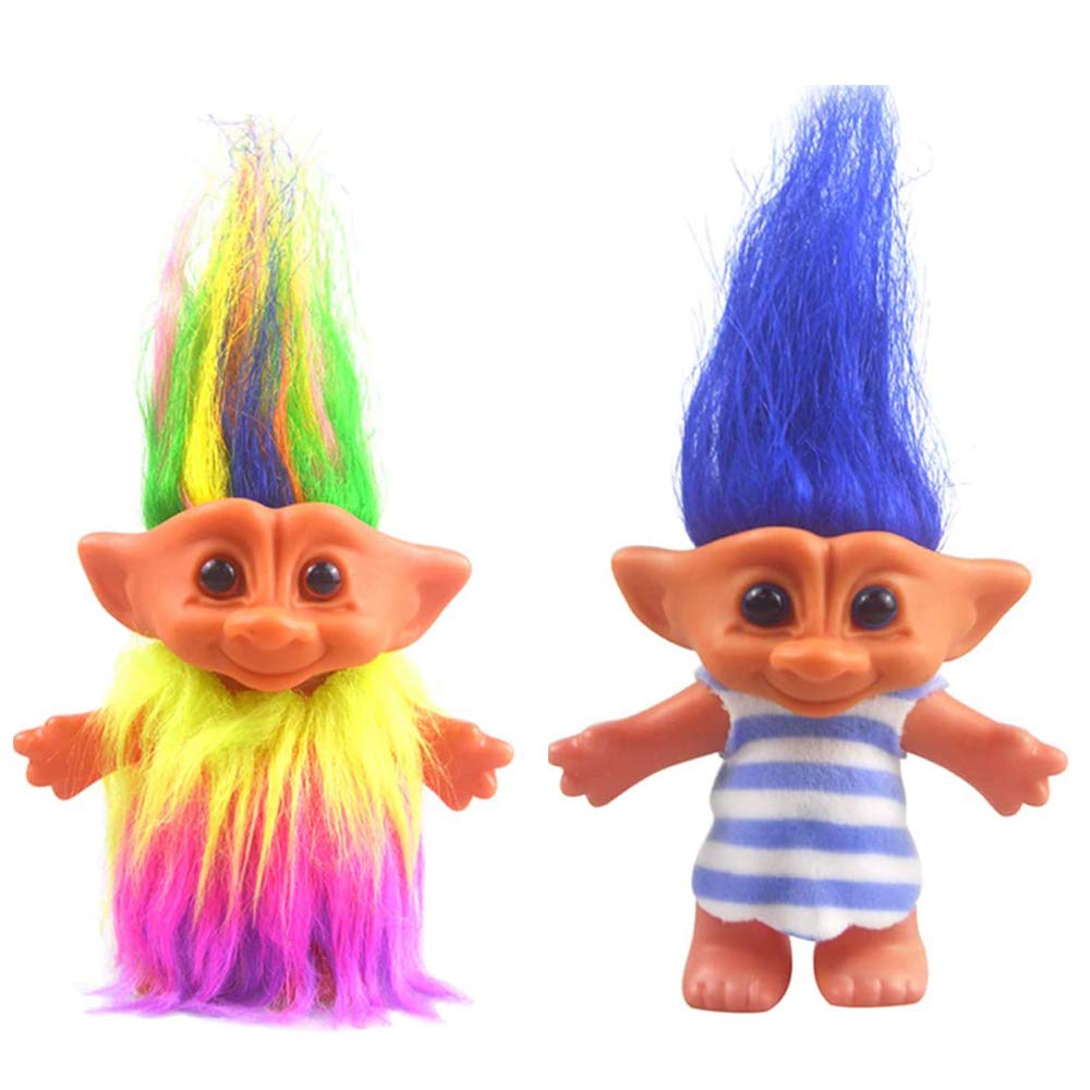2pcs Vintage Troll Dolls Set,Retro Troll Doll Chromatic Adorable for Collections, School Project, Arts and Crafts, Party Favors