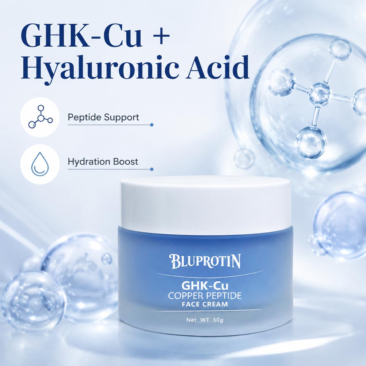 BLUPROTIN Copper Peptide Face Cream Firms Skin GHK-Cu Peptide cream 50g | Anti-Aging and Firms Skin GHK-Cu Peptide locks in moisture and repairs skin imperfections
