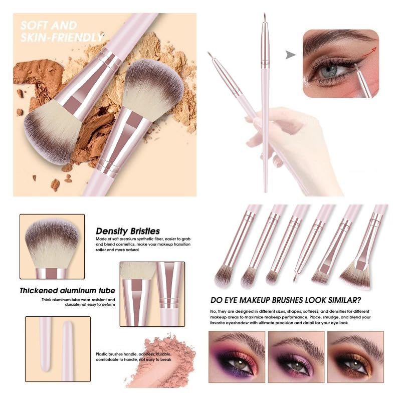 Pink Makeup Brushes Set Professional 66Pcs with Case Premium Synthetic for Foundation Concealer Blush Eyeshadow Powder Contour Makeup Brush Kit Face Eye Make up Brushes & Tools