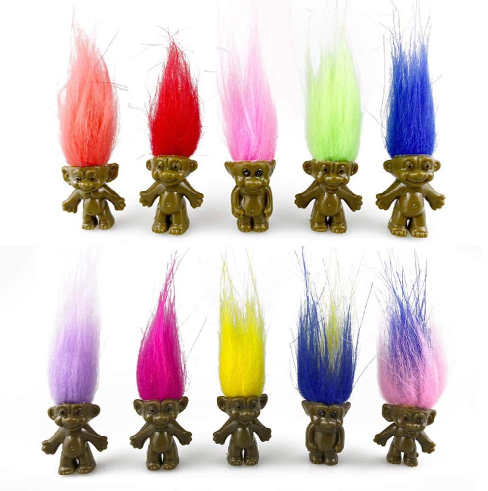 10Pack Black PVC Vintage Troll Dolls,Mini Dolls Chromatic Adorable for Collections, School Project, Arts and Crafts, Party Favors -Exclusive Limited Edition Customization