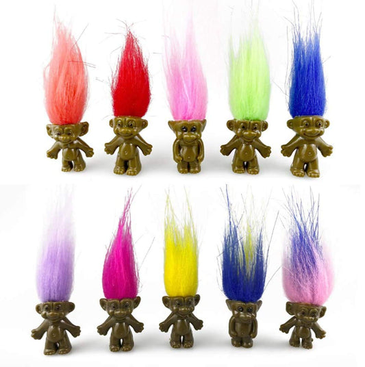 10Pack Black PVC Vintage Troll Dolls,Mini Dolls Chromatic Adorable for Collections, School Project, Arts and Crafts, Party Favors -Exclusive Limited Edition Customization
