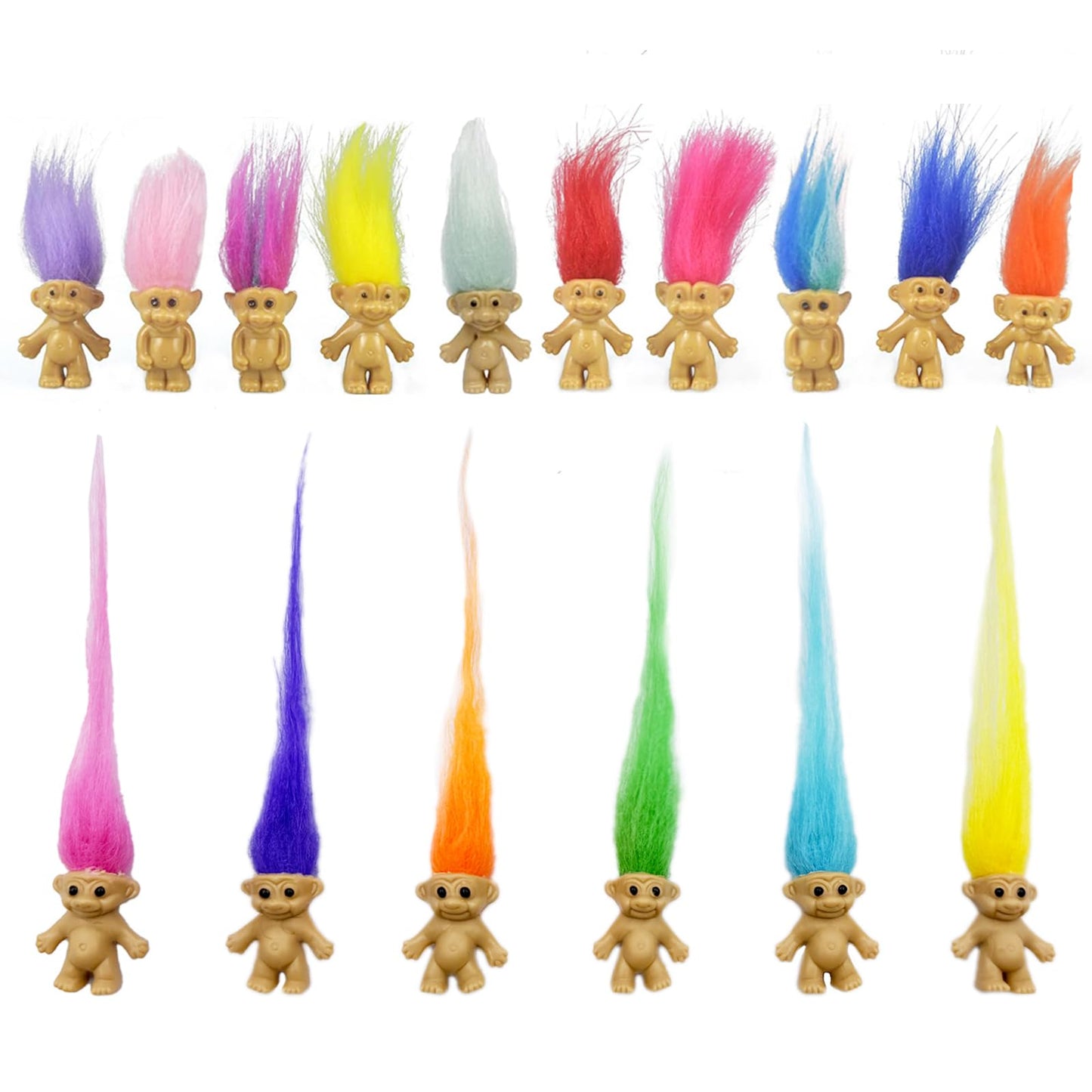 30pcs Long-haired Mini Troll Dolls, Assorted Hair Colors, 0.78 Bodies, 2 Hair. Cake Toppers, Action Figures, School Project, Arts and Crafts, Party Favors