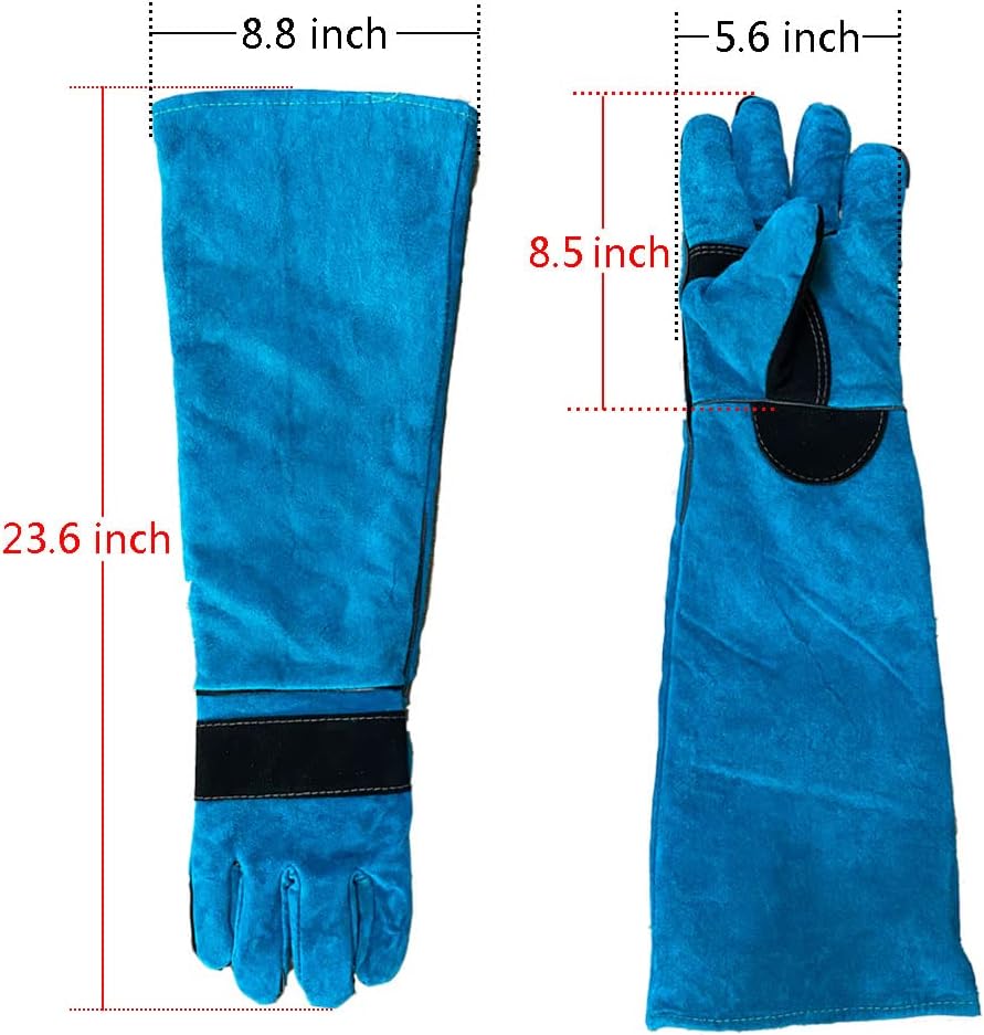 Animal Handing Gloves Bite Proof 23.7 Inch Kevlar Reinforced Multipurpose Pet Leather Glove Padding Dog,Cat Scratch,Bird Handling Falcon Gloves Grabbing,Reptile Squirrel Snake Bite