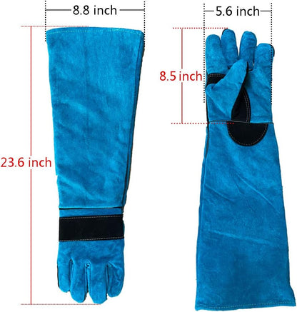 Animal Handing Gloves Bite Proof 23.7 Inch Kevlar Reinforced Multipurpose Pet Leather Glove Padding Dog,Cat Scratch,Bird Handling Falcon Gloves Grabbing,Reptile Squirrel Snake Bite