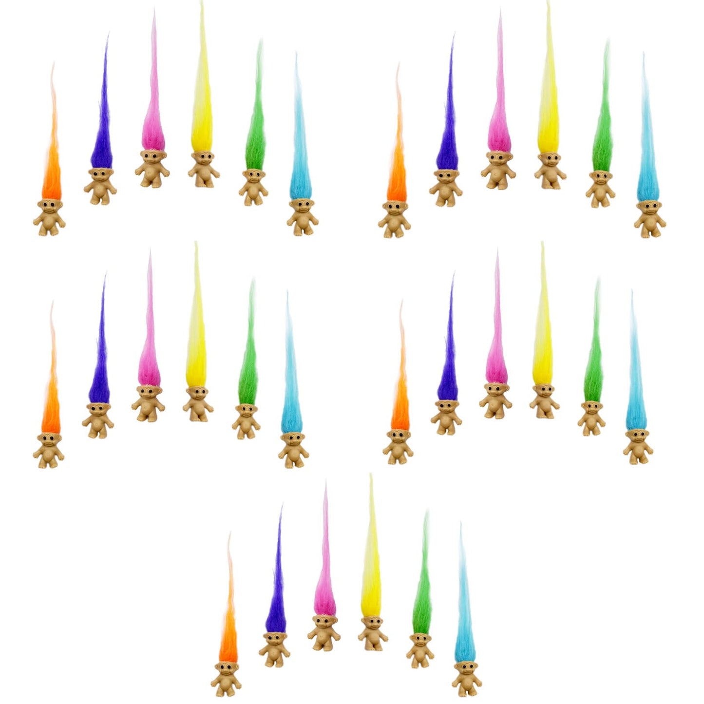 30pcs Long-haired Mini Troll Dolls, Assorted Hair Colors, 0.78 Bodies, 2 Hair. Cake Toppers, Action Figures, School Project, Arts and Crafts, Party Favors