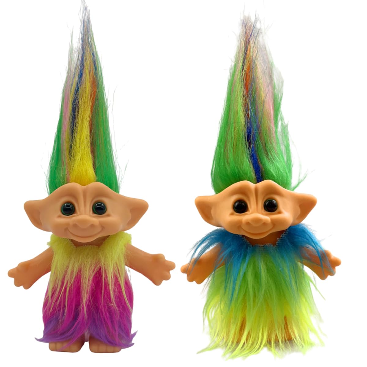 2Pack Retro Vintage Troll Dolls Set,Troll Doll Chromatic Adorable for Collections, School Project, Arts and Crafts, Party Favors (Style2-Yellow&Purple)