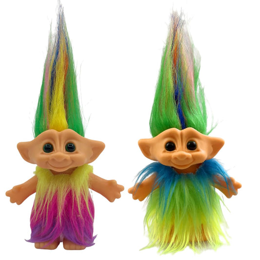 2Pack Retro Vintage Troll Dolls Set,Troll Doll Chromatic Adorable for Collections, School Project, Arts and Crafts, Party Favors (Style2-Yellow&Purple)
