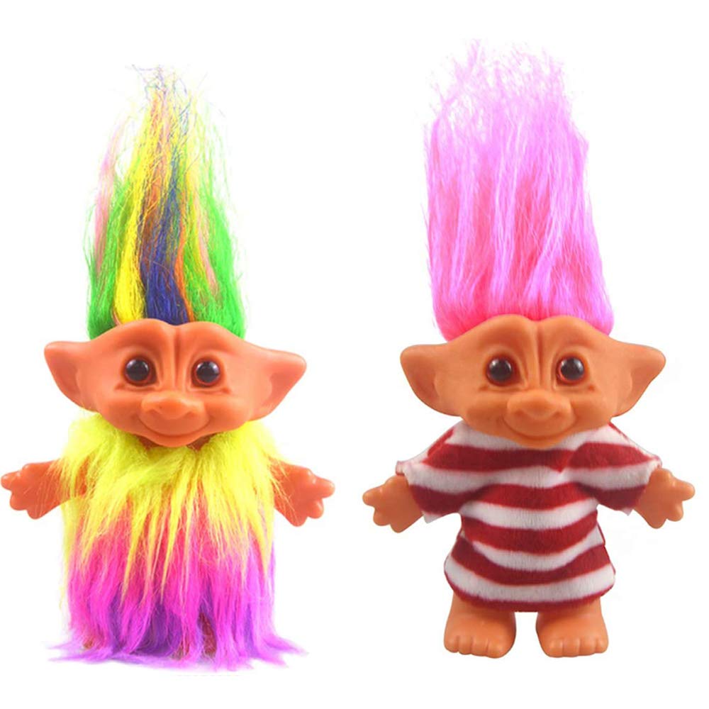2pcs Vintage Troll Dolls Set,Retro Troll Doll Chromatic Adorable for Collections, School Project, Arts and Crafts, Party Favors