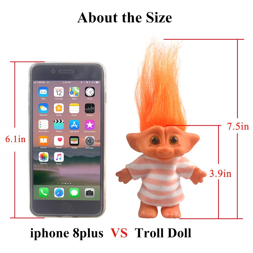 Vintage Troll Dolls Chromatic Adorable for Collections, School Project, Arts and Crafts, Party Favors - 7.5" Tall Orange(Include The Length of Hair)