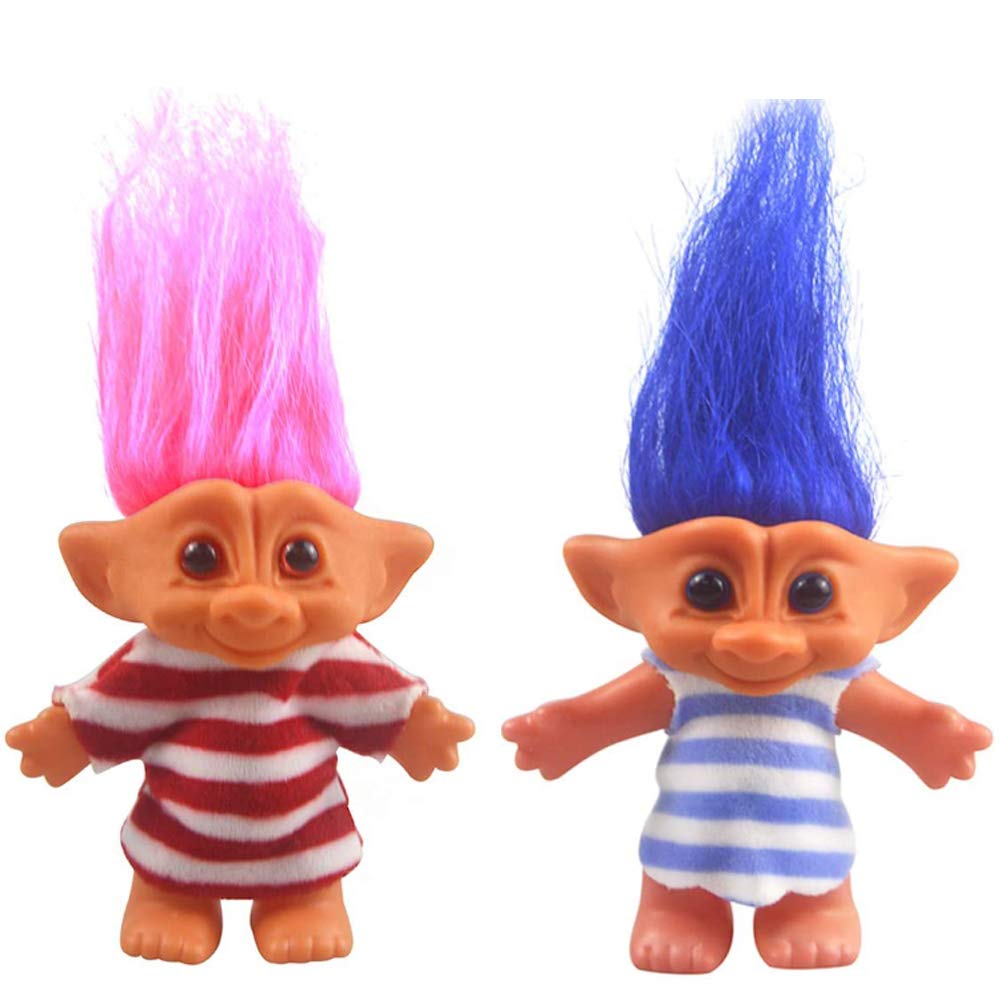 2pcs Vintage Troll Dolls Set,Retro Troll Doll Chromatic Adorable for Collections, School Project, Arts and Crafts, Party Favors