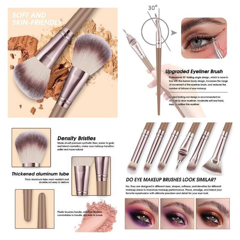 Brown Makeup Brushes Set Professional 63Pcs with Case Premium Synthetic for Foundation Concealer Blush Eyeshadow Powder Contour Makeup Brush Kit Face Eye Make up Brushes & Tools