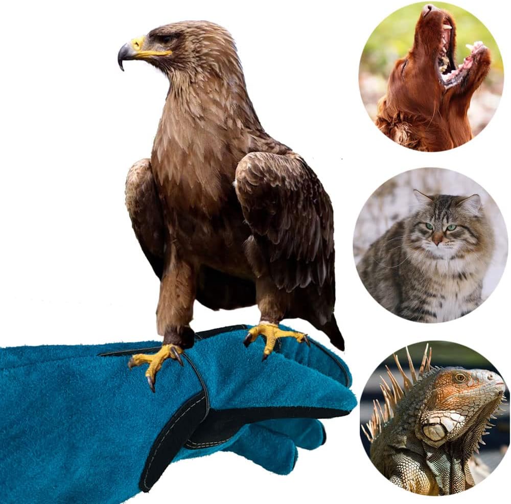 Animal Handing Gloves Bite Proof 23.7 Inch Kevlar Reinforced Multipurpose Pet Leather Glove Padding Dog,Cat Scratch,Bird Handling Falcon Gloves Grabbing,Reptile Squirrel Snake Bite