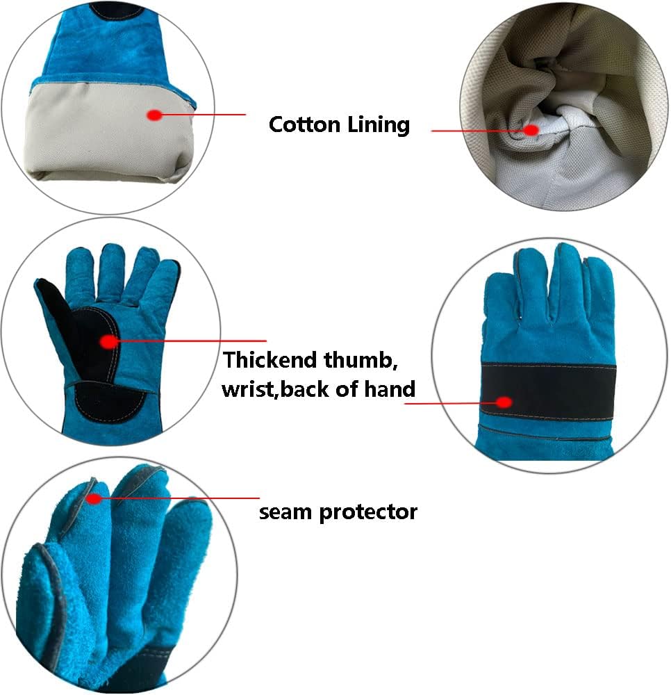 Animal Handing Gloves Bite Proof 23.7 Inch Kevlar Reinforced Multipurpose Pet Leather Glove Padding Dog,Cat Scratch,Bird Handling Falcon Gloves Grabbing,Reptile Squirrel Snake Bite