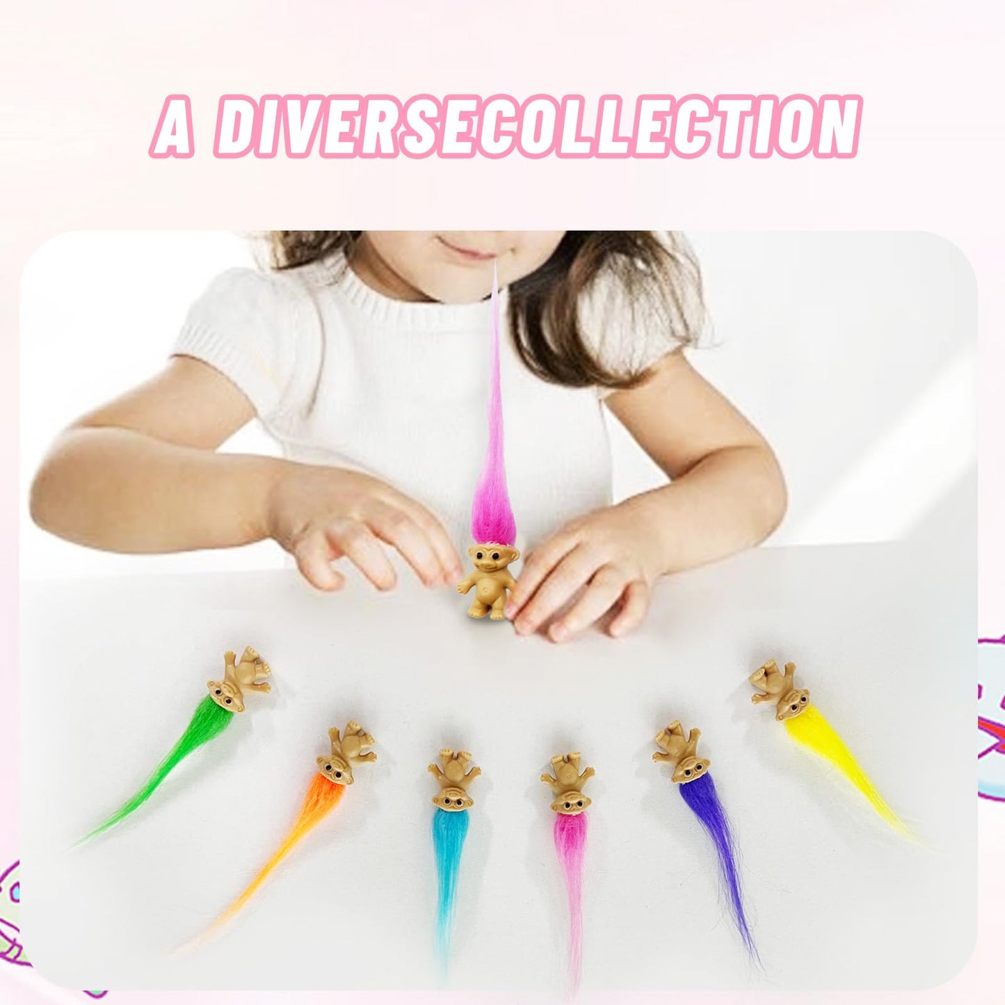 30pcs Long-haired Mini Troll Dolls, Assorted Hair Colors, 0.78 Bodies, 2 Hair. Cake Toppers, Action Figures, School Project, Arts and Crafts, Party Favors