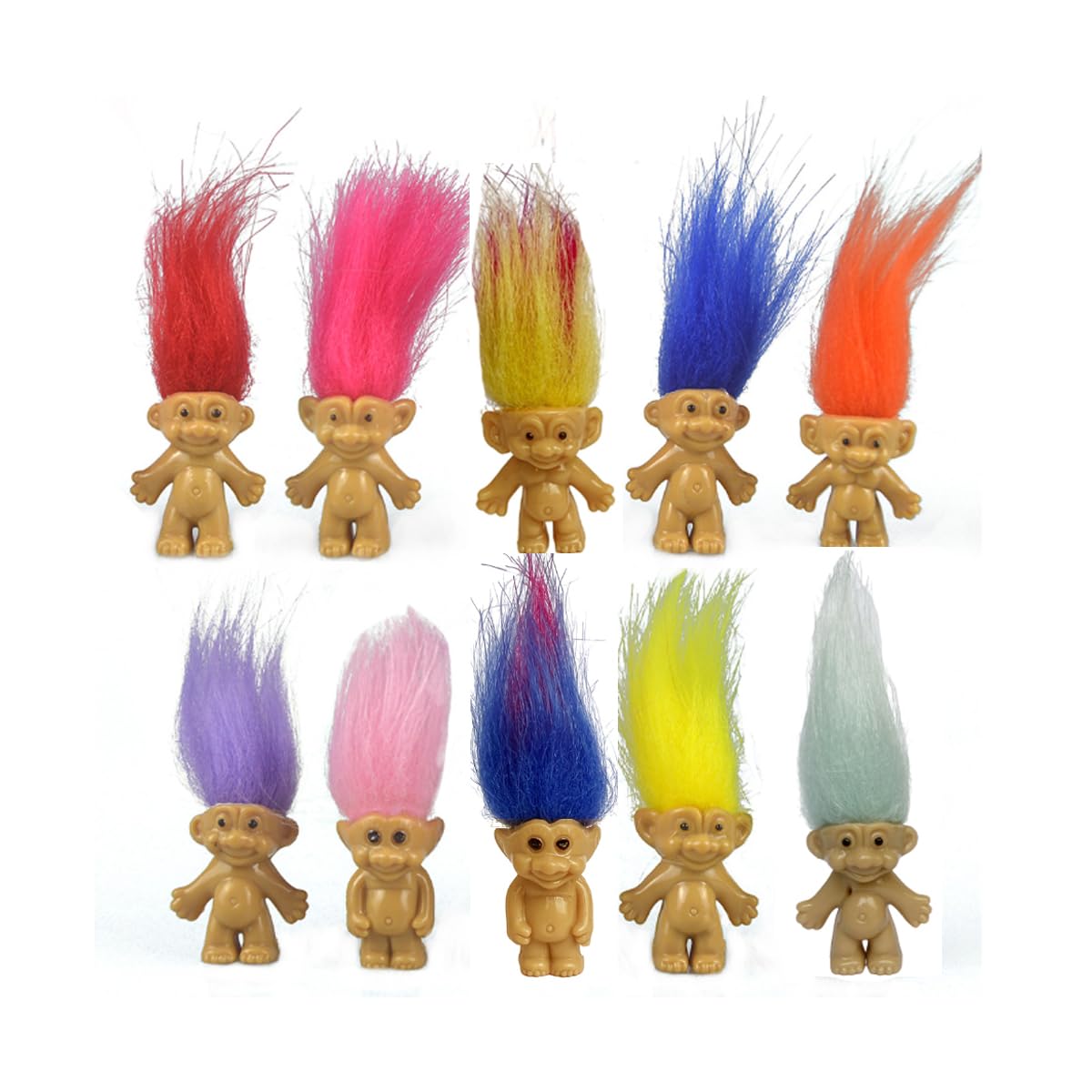 10PCS Mini troll Dolls, Assorted Hair Colors Vintage troll Dolls Action Figures 1.2 Cake Toppers Chromatic Adorable Cute Little Guys Collection, School Project, Arts Crafts, Party Favors
