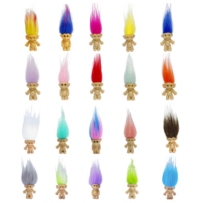 Mini Troll Dolls PVC Vintage Action Figures Cake Toppers Chromatic Adorable Cute Little Guys Collection, School Project, Arts Crafts, Party Favors (20pack-A)