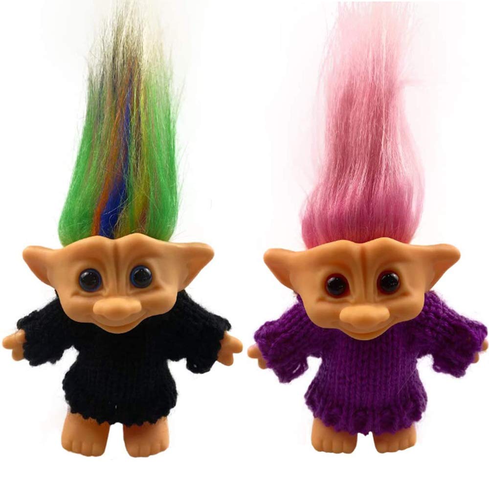 2pcs Vintage Troll Dolls Set,Retro Troll Doll Chromatic Adorable for Collections, School Project, Arts and Crafts, Party Favors
