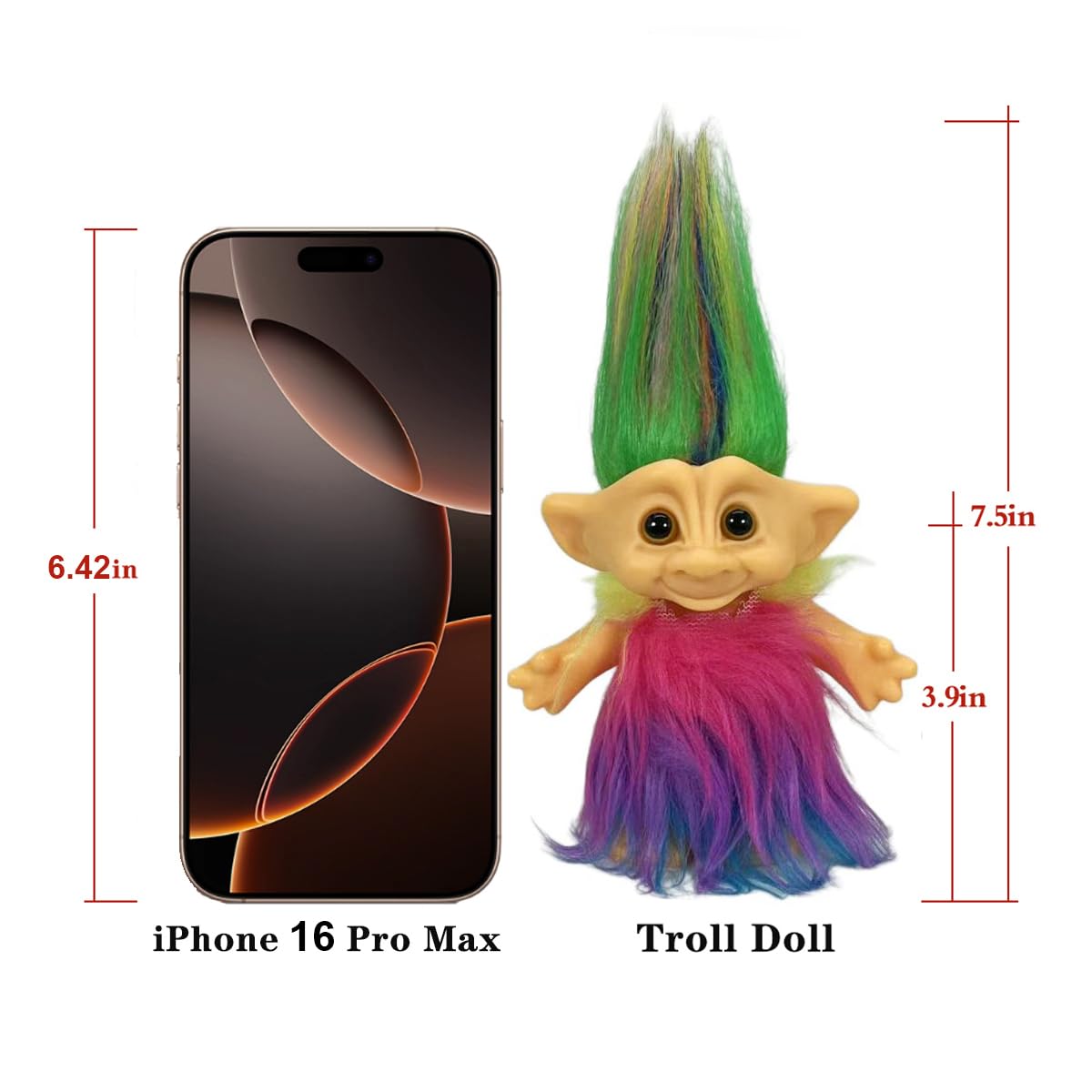 Retro Vintage Troll Dolls Chromatic Adorable for Collections, School Project, Arts and Crafts, Party Favors - 7.5" Tall (Include The Length of Hair)