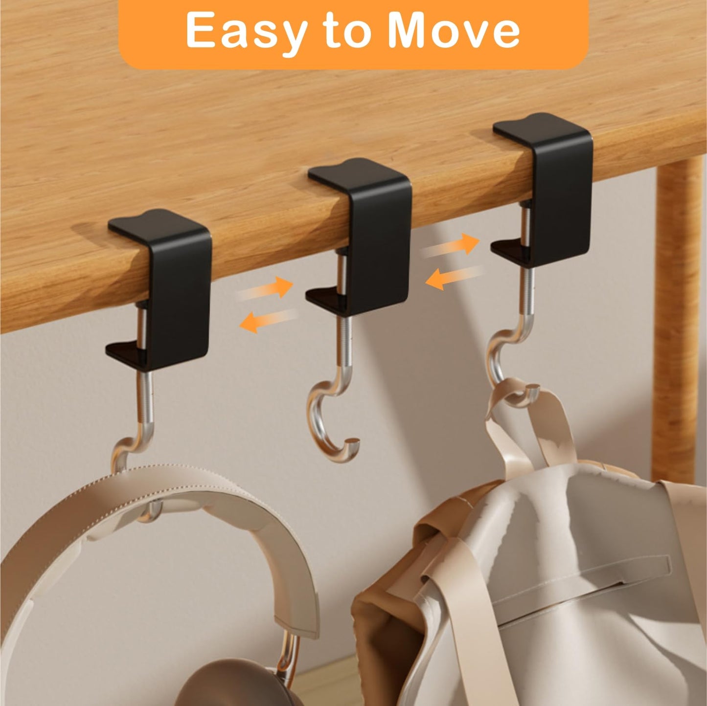 VoyaBliss 10Pcs Adjustable Purse Hooks Heavy Duty J Clamp Hooks Bag Hanger for Table, Bag Holder for Table with 10pcs Phrase Stickers,for Desk Key Backpack(Black)