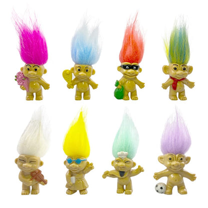 8PCS Troll Dolls, 80s' PVC Vintage Troll Doll Action Figures Chromatic Adorable for Collections, School Project, Arts and Crafts, Party Favors