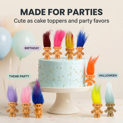 10PCS Mini troll Dolls, Assorted Hair Colors Vintage troll Dolls Action Figures 1.2 Cake Toppers Chromatic Adorable Cute Little Guys Collection, School Project, Arts Crafts, Party Favors