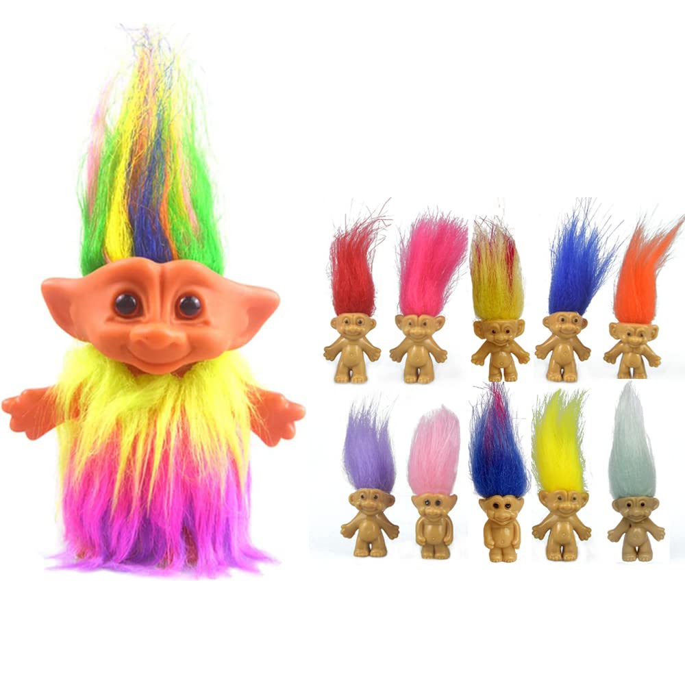 Yintlilocn-11pack Vintage Troll Dolls,Retro Troll Dolls Chromatic Adorable for Collections, School Project,Arts and Crafts,Party Favors