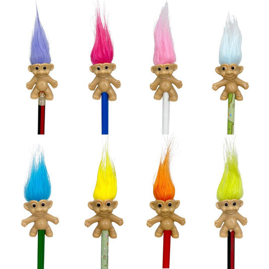 Yintlilocn 8pcs Mini Troll Pencil Toppers with Hair, Vintage Lucky Troll Dolls Pencil Topper(pencils not included)