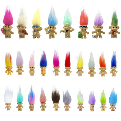 Mini Troll Dolls PVC Vintage Action Figures Cake Toppers Chromatic Adorable Cute Little Guys Collection, School Project, Arts Crafts, Party Favors (20pack-A)