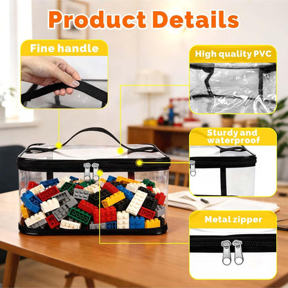 VoyaBliss 4 Packs Clear Toy Storage Bags with Zipper,Waterproof Transparent PVC Toy Organizer Case for Toys,Kids Toy Storage for Building Blocks/Puzzle/Kids Books【Black】