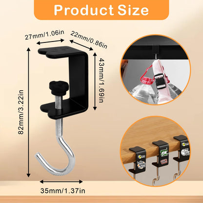 VoyaBliss 10Pcs Adjustable Purse Hooks Heavy Duty J Clamp Hooks Bag Hanger for Table, Bag Holder for Table with 10pcs Phrase Stickers,for Desk Key Backpack(Black)