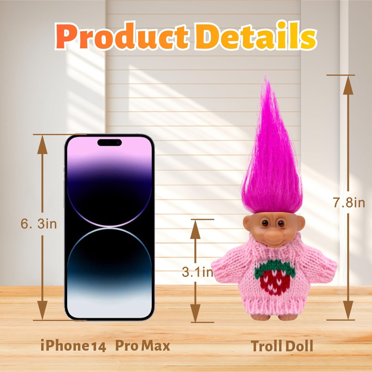 2pcs Vintage Lucky Troll Dolls Assorted Hair Colors Chromatic Adorable for Collections, School Project, Arts and Crafts, Party Favors (style-03)