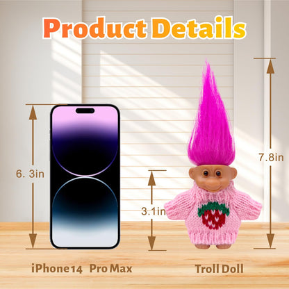 2pcs Vintage Lucky Troll Dolls Assorted Hair Colors Chromatic Adorable for Collections, School Project, Arts and Crafts, Party Favors (style-03)