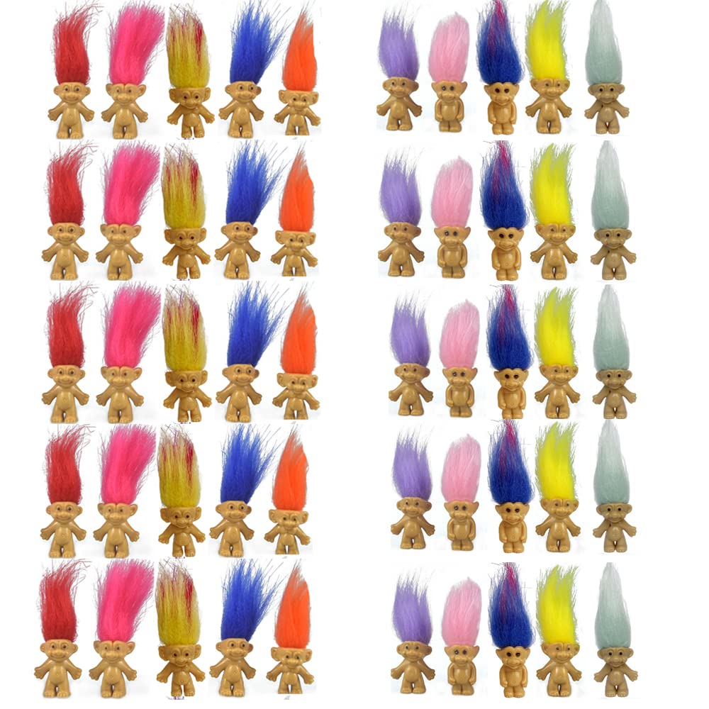 Yintlilocn 20PCS Mini Troll Dolls, PVC Vintage Troll Dolls Mini Action Figures 1.2 Cake Toppers Chromatic Adorable Cute Little Guys Collection, School Project, Arts Crafts, Party Favors