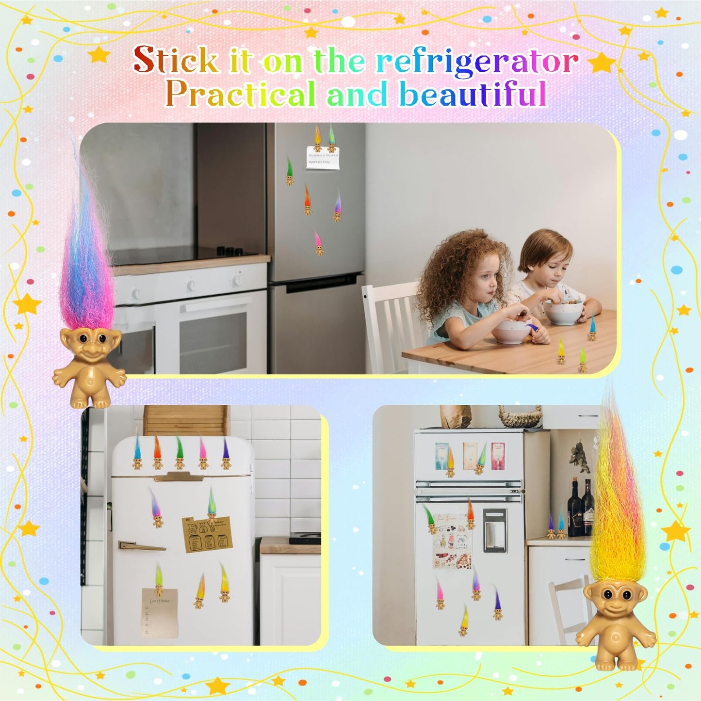 Yintlilocn 10pcs Mini Troll Dolls Magnets for Fridge | Mini Lucky troll doll Magnets for efrigerator Decoration Kitchen Locker Kitchen Office (Color A)
