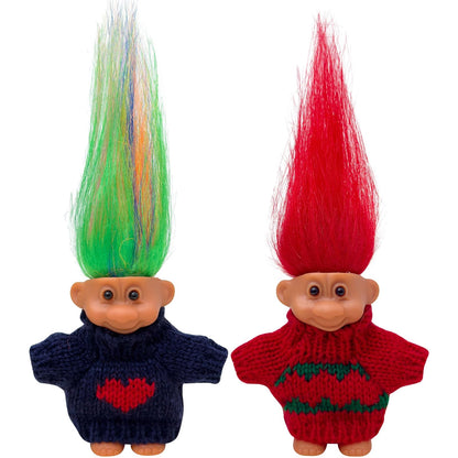 2pcs Vintage Lucky Troll Dolls Assorted Hair Colors Chromatic Adorable for Collections, School Project, Arts and Crafts, Party Favors (style-03)