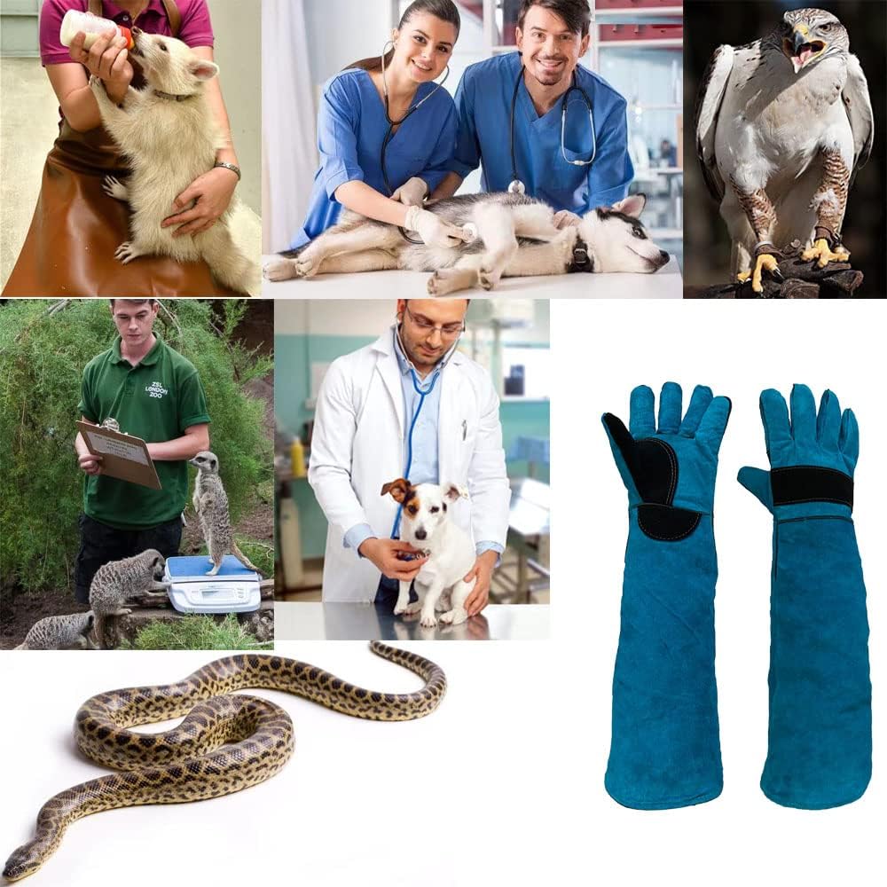 Animal Handing Gloves Bite Proof 23.7 Inch Kevlar Reinforced Multipurpose Pet Leather Glove Padding Dog,Cat Scratch,Bird Handling Falcon Gloves Grabbing,Reptile Squirrel Snake Bite