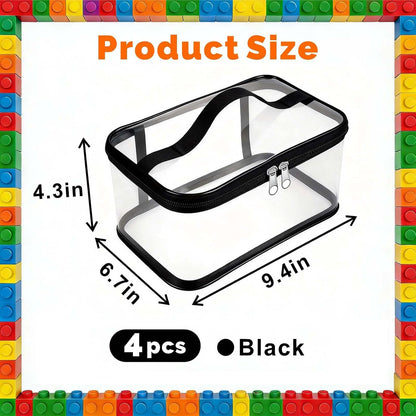 VoyaBliss 4 Packs Clear Toy Storage Bags with Zipper,Waterproof Transparent PVC Toy Organizer Case for Toys,Kids Toy Storage for Building Blocks/Puzzle/Kids Books【Black】