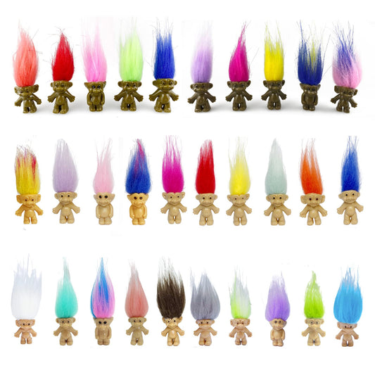 Mini Troll Dolls PVC Vintage Action Figures Cake Toppers Chromatic Adorable Cute Little Guys Collection, School Project, Arts Crafts, Party Favors (20pack-A)